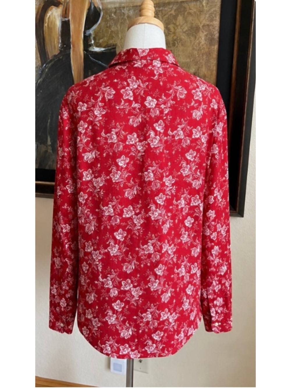 Lauren Ralph Lauren Floral Button Down Shirt, Size L, Burgundy and White New! - Picture 6 of 6